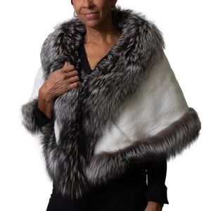 SALE Mink Fur Stole Wrap with Natural Silver Fox Trim